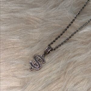 Elegant Silver Dollar Sign Pendant Necklace